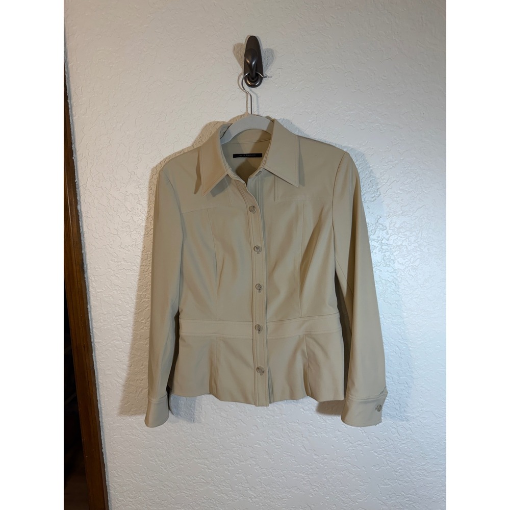 Elie Tahari Button Down Shirt Beige 6 Women Fitted Lycra Stretch Workwear - Picture 8 of 14